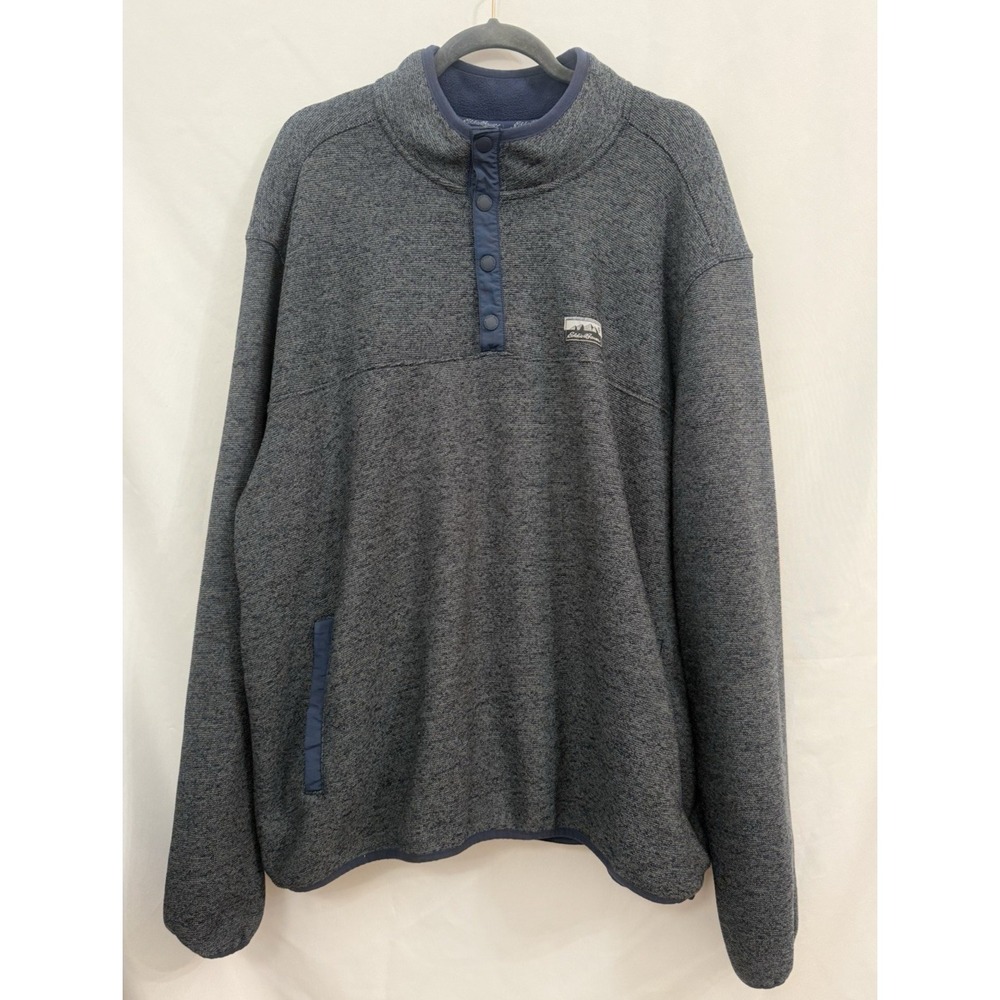 Eddie Bauer Sweater Fleece Lined 1/4 Snap Gray Navy Pullover Mens Size XXL